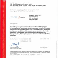 Donatsch Söhne AG ISO-Zertifikat 9001 14001 45001